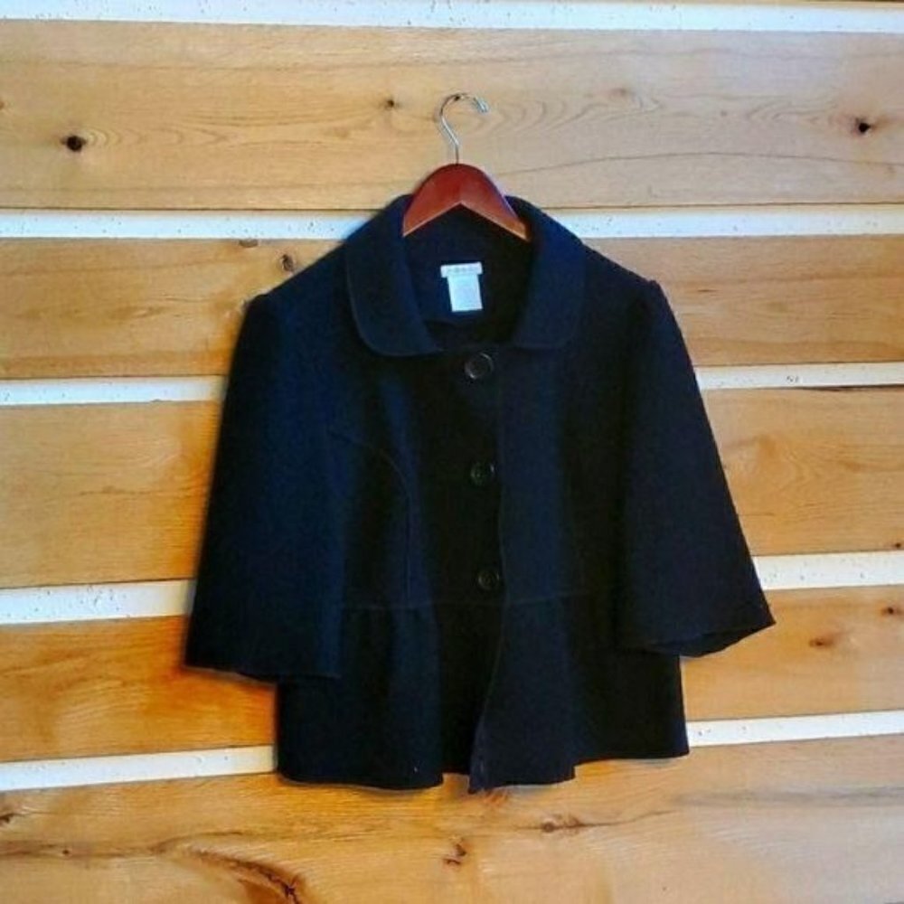 Worthington 100% Black Wool Pleated Waist 3/4 Sleeve Lined Sz. L Jacket